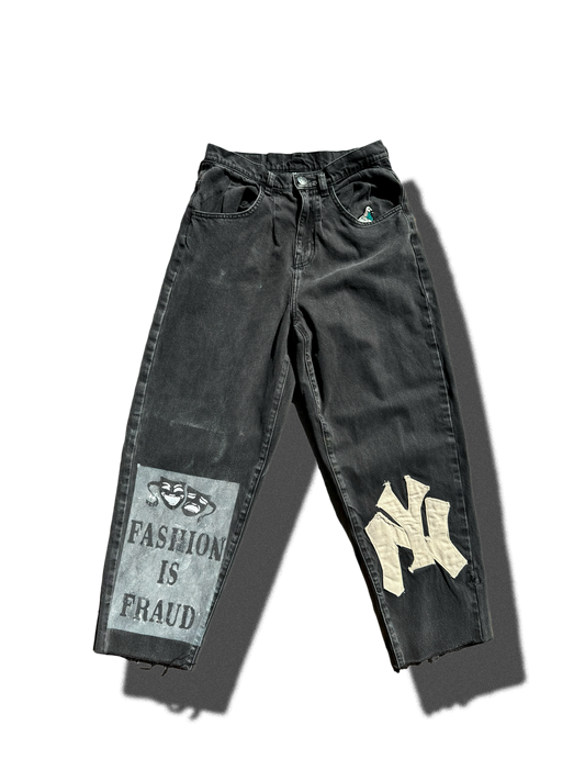 "FASHION IS FRAUD" BLACK DENIM